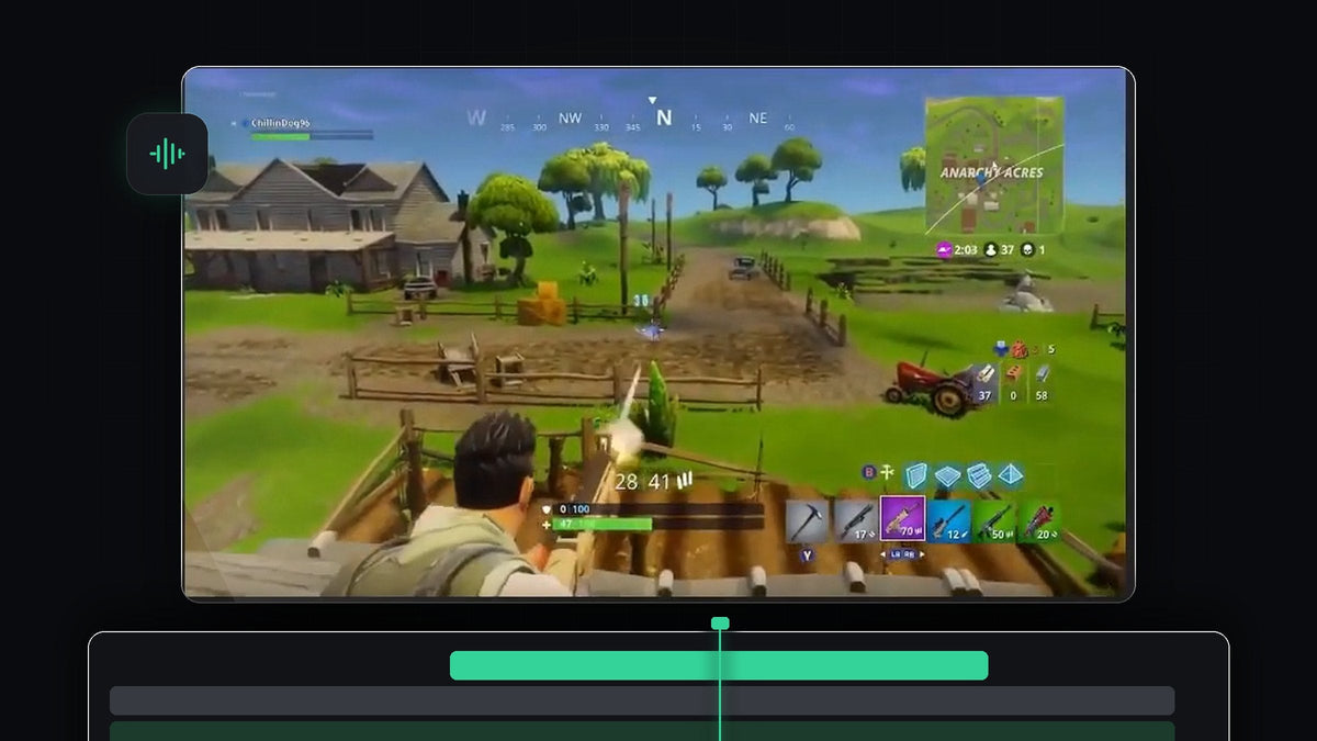 Gameplay footage in the Program monitor of Premiere Pro used for a volume adjustment tutorial