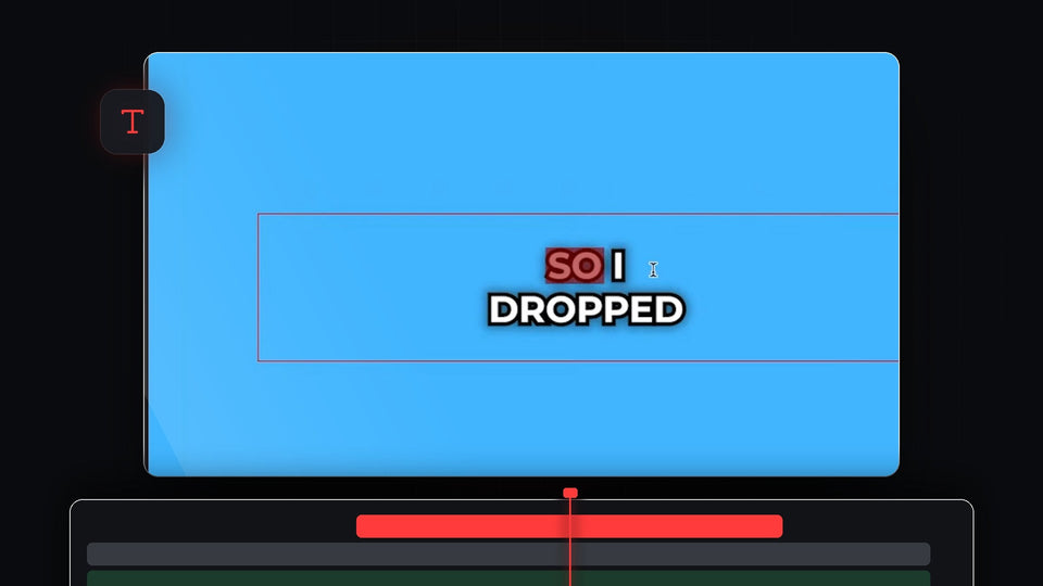 Bold white subtitle with a red highlighted word on a blue background in Premiere Pro