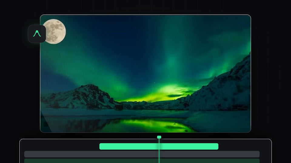 Full moon over an aurora borealis landscape, an image animated in Premiere Pro