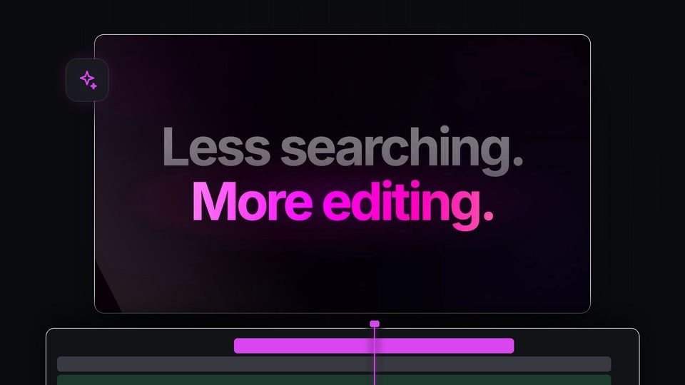 BetterFX tagline Less searching. More editing. in white and magenta for Premiere Pro 2026