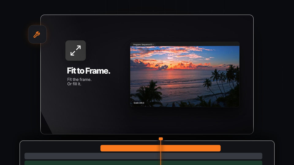 Mako Fit to Frame in Premiere Pro 2024 filling the Program Monitor with a sunset beach clip