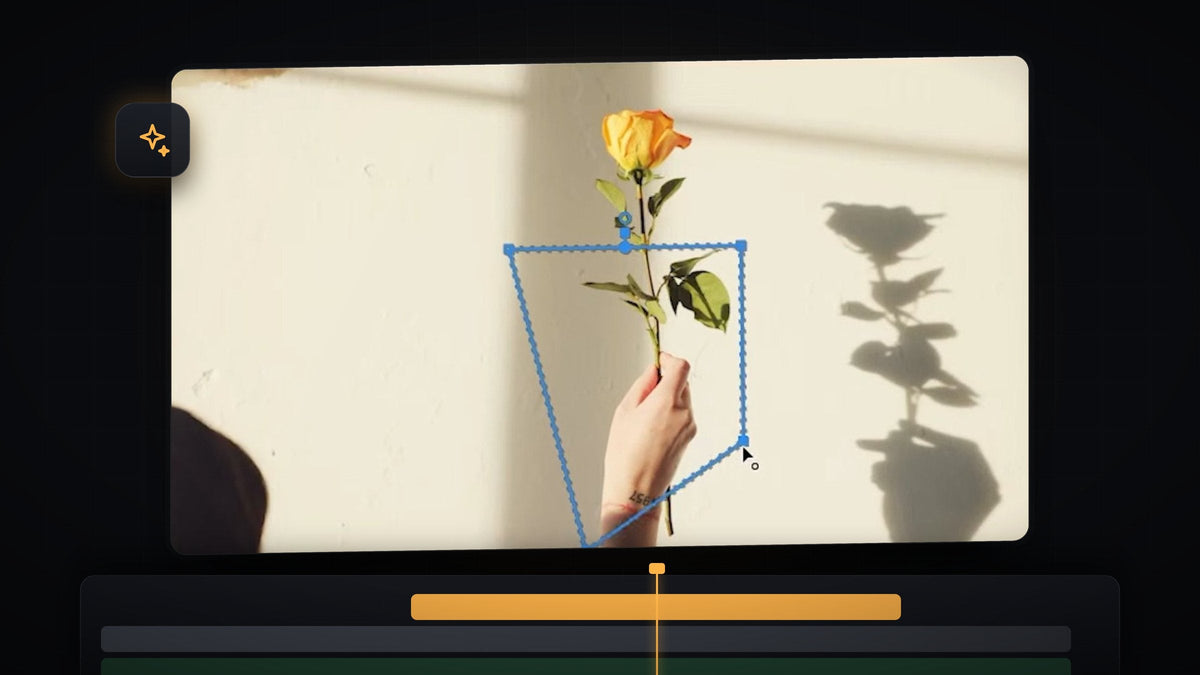 Premiere Pro Program Monitor with a pen mask drawn around a yellow flower, ready to blur
