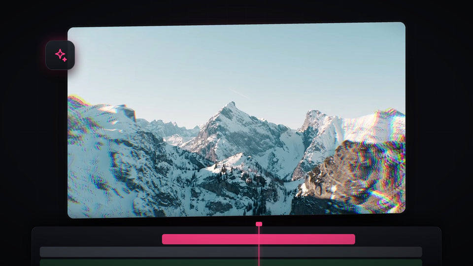 Mountain landscape with colorful red, green and blue chromatic aberration fringing, made in Premiere Pro