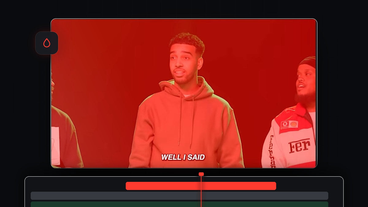 Red color flash blended over a person in the Premiere Pro program monitor