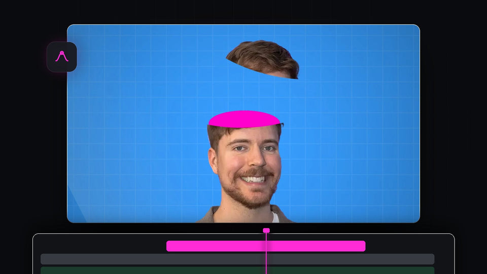 A person with the top of their head floating above and a bright pink shape in its place, made in Premiere Pro