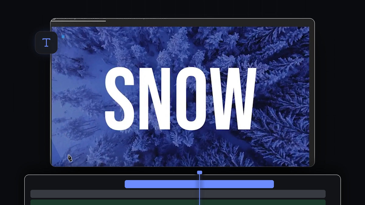 The word SNOW in bold white letters over a blue snowy forest, ready for a fade in Premiere Pro