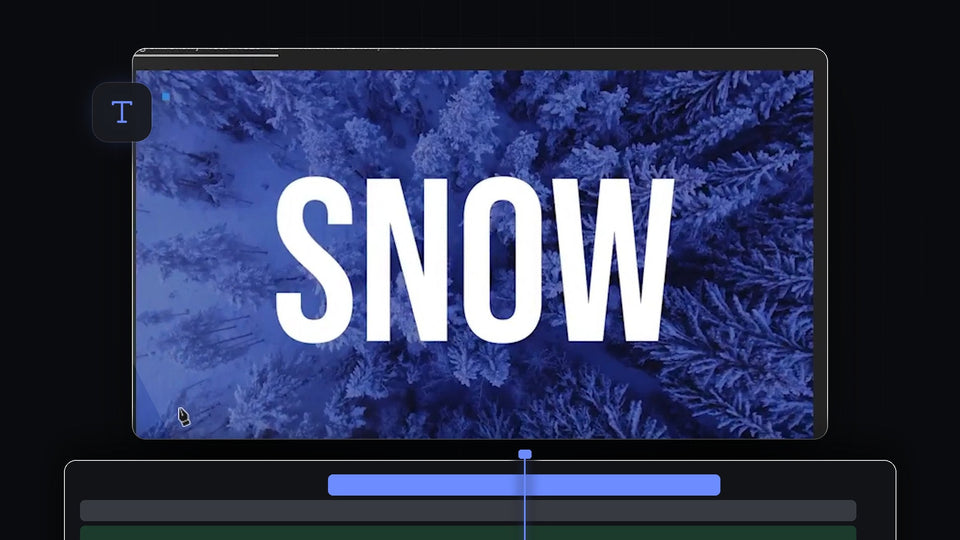 The word SNOW in bold white letters over a blue snowy forest, ready for a fade in Premiere Pro