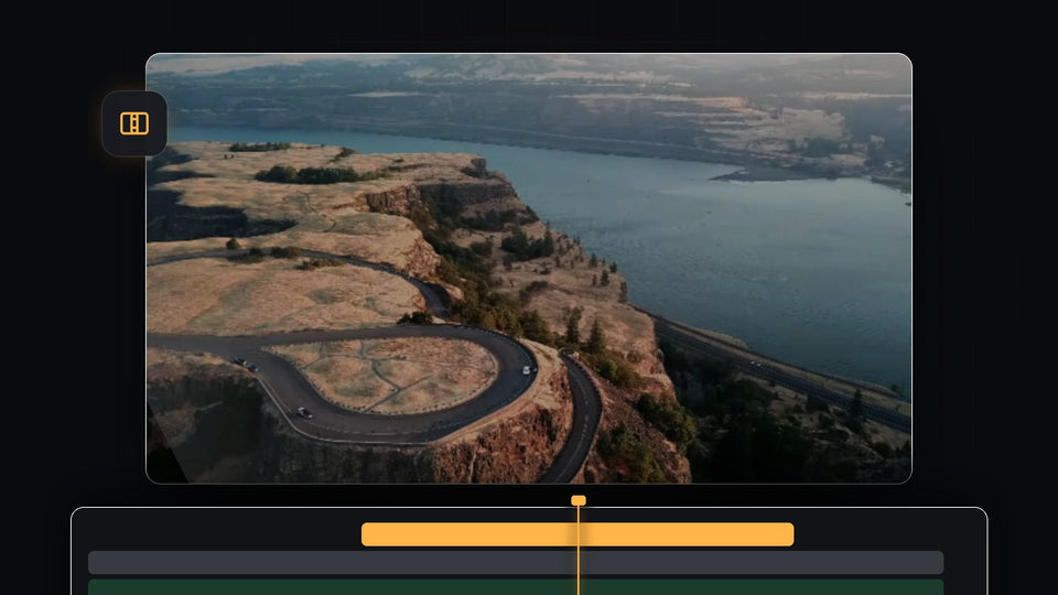 Aerial view of a winding road on a cliff above a river in Premiere Pro, used for the fade in and out tutorial