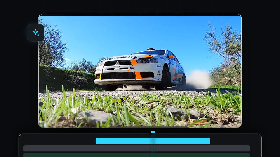 Rally car driving along a dirt road, flipped horizontally in Premiere Pro