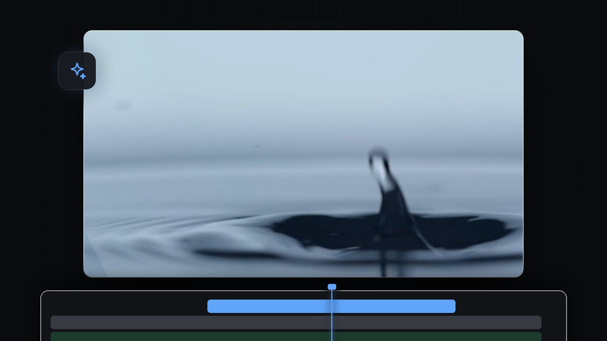 A water droplet frozen mid-air above rippling water, a freeze frame in Premiere Pro