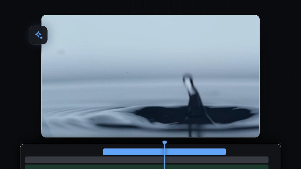 A water droplet frozen mid-air above rippling water, a freeze frame in Premiere Pro