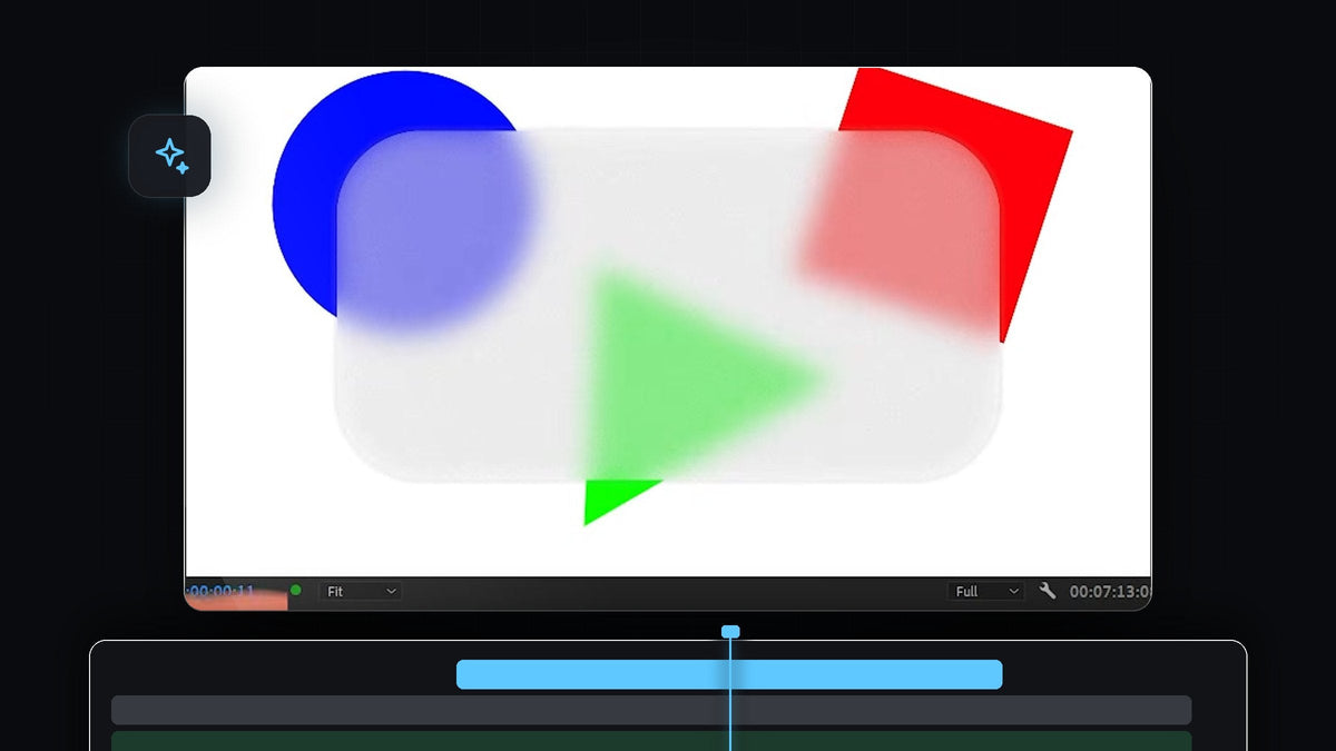 Frosted glass panel blurring a blue circle, red square and green triangle in the Premiere Pro Program Monitor