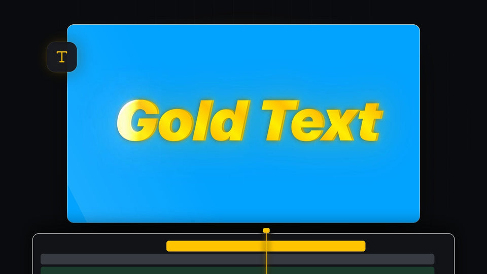 Shiny gold text effect with a yellow and orange gradient on a blue background