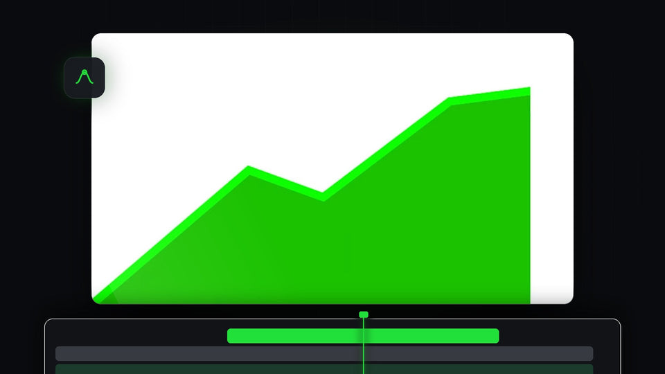 A bright green line graph with a darker green stroke rising across a white background, animated in Premiere Pro