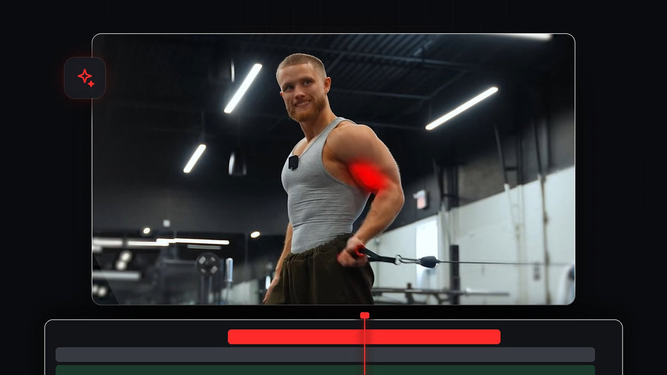 Athlete with a glowing red highlight on his biceps in a gym