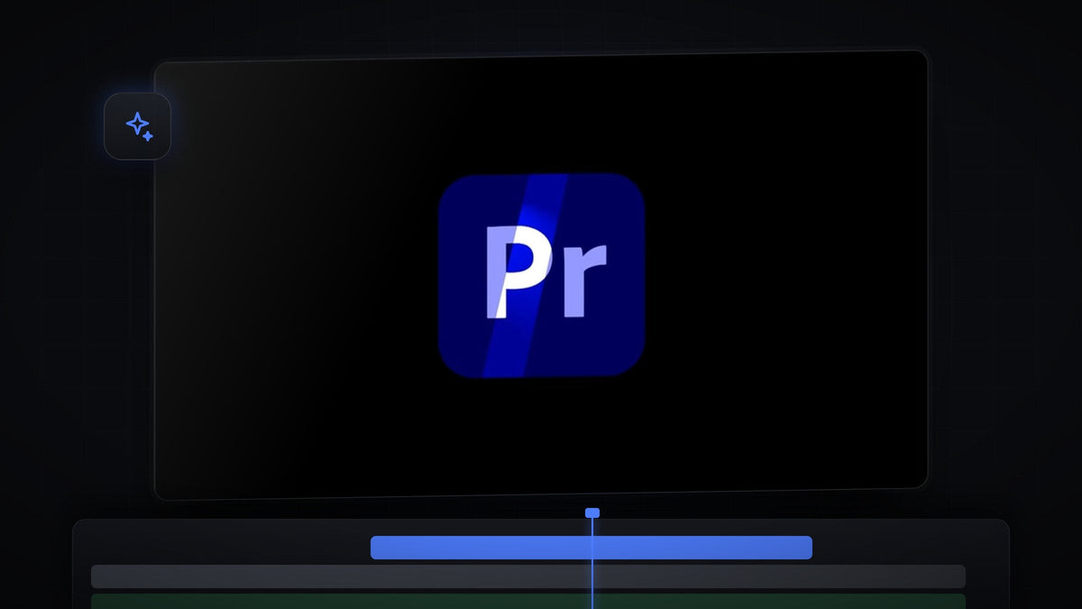 Premiere Pro logo icon with a soft bar of blue light sweeping across it in the Program Monitor