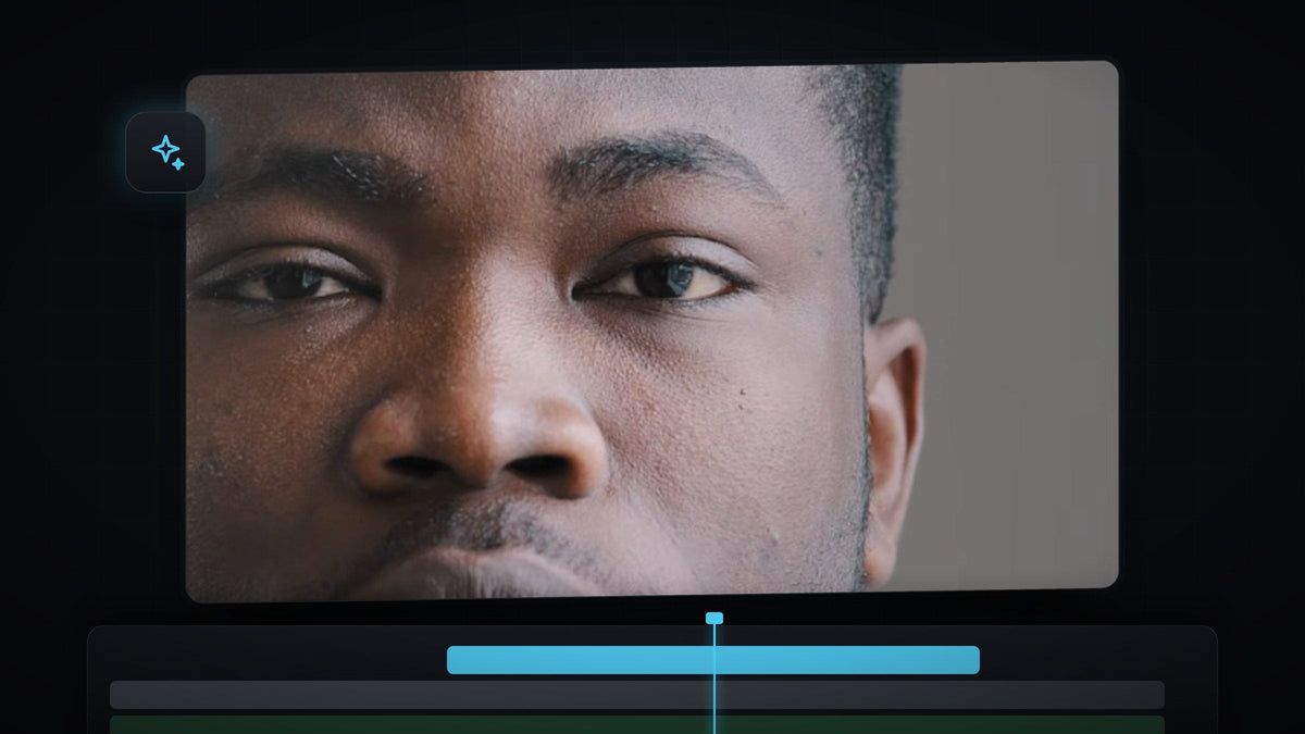 Sharp close-up portrait of a man's face in Premiere Pro after increasing the video quality