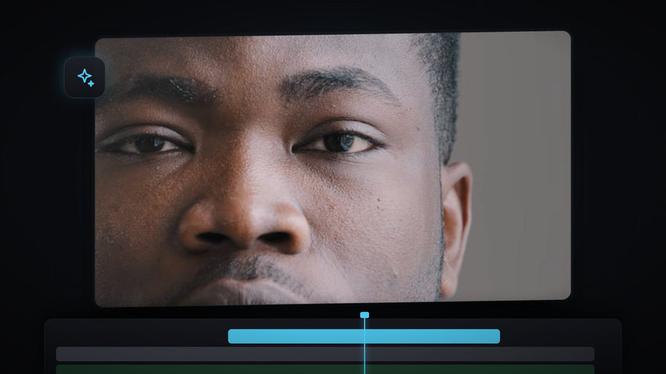 Sharp close-up portrait of a man's face in Premiere Pro after increasing the video quality