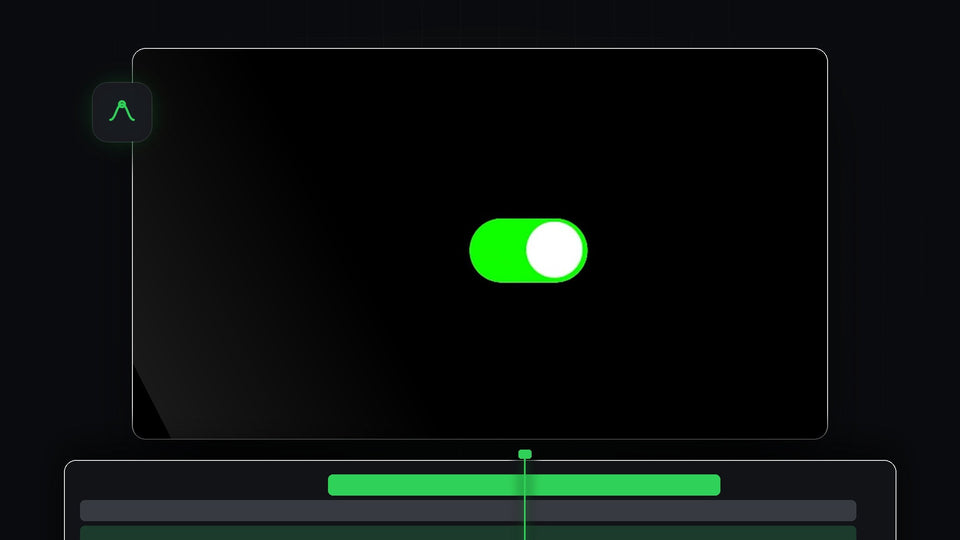 A green iPhone style toggle switch with a white circle, animated in Premiere Pro