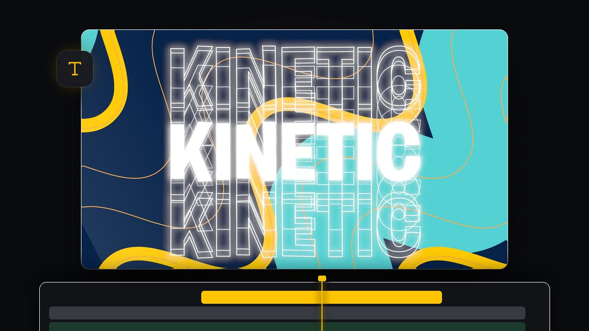 Stacked outlined KINETIC text with glow over a blue and teal background made in Premiere Pro