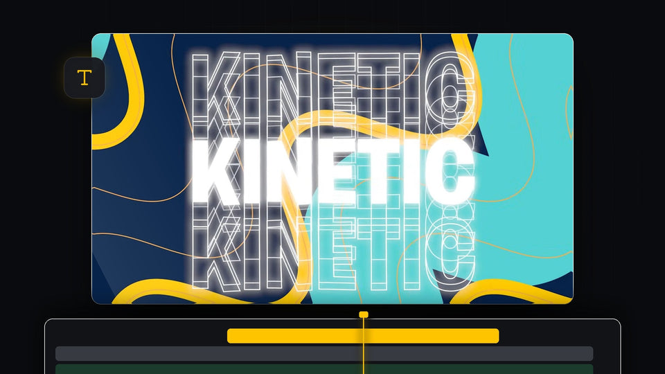Stacked outlined KINETIC text with glow over a blue and teal background made in Premiere Pro