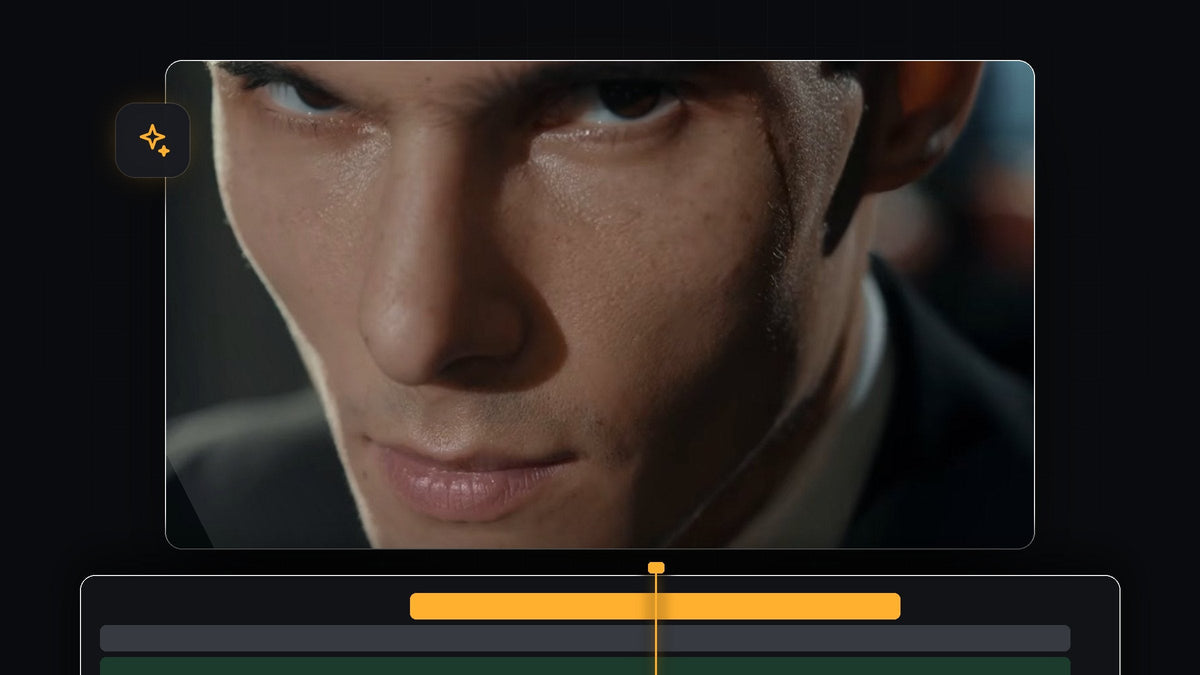 Dark cinematic close-up of a man's eyes, a shot treated with the light flicker effect in Premiere Pro