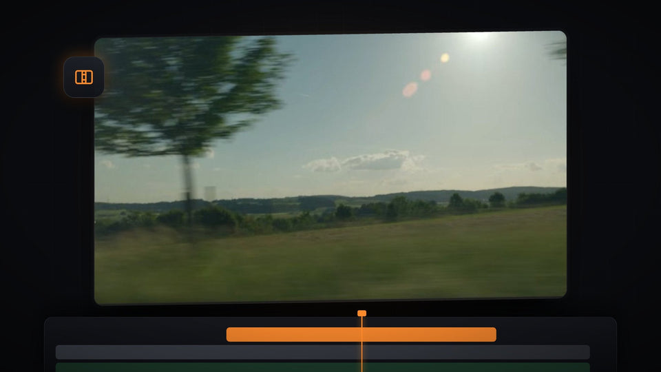 Sunny countryside shot with a bright lens flare in a Premiere Pro Program Monitor, ready for a light leak transition