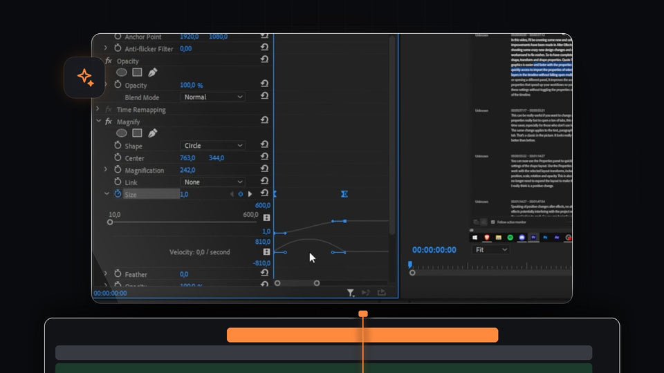 Magnify effect controls and Size value graph in Premiere Pro Effect Controls