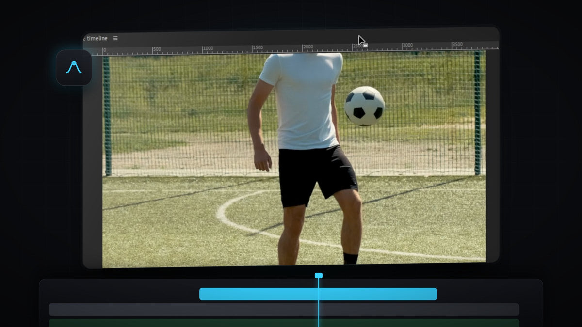 Premiere Pro Program Monitor with rulers showing a footballer and the ball, ready for motion tracking