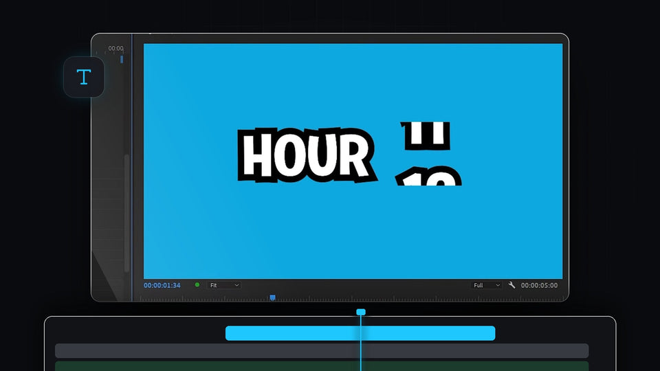 The word HOUR with a number rolling upward inside a mask in Premiere Pro