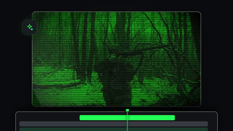 Green night vision effect with scan lines on a forest scene made in Premiere Pro