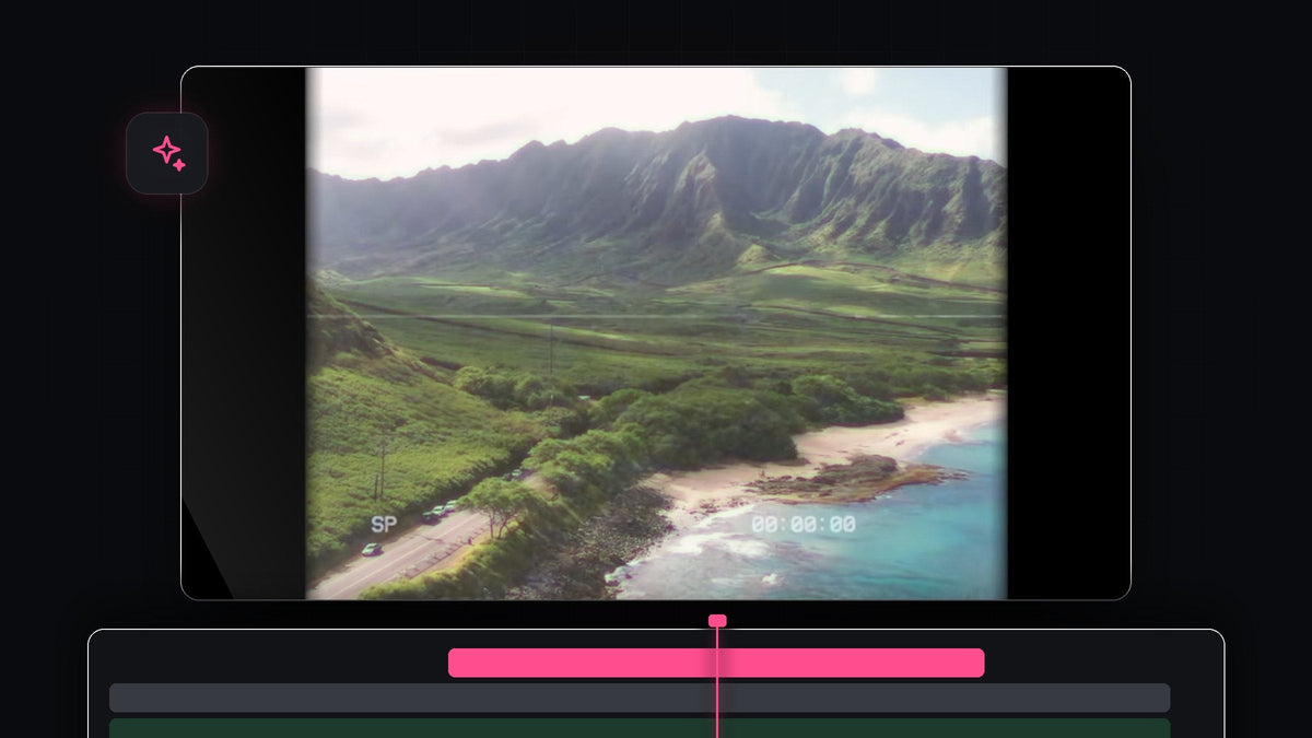 Mountain coastline with a retro VHS effect and soft black borders in Premiere Pro