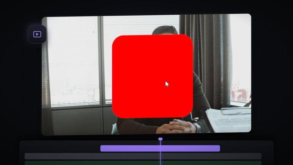A red rounded rectangle graphic over a talking head clip in the Premiere Pro Program Monitor, edited through After Effects Dynamic Link