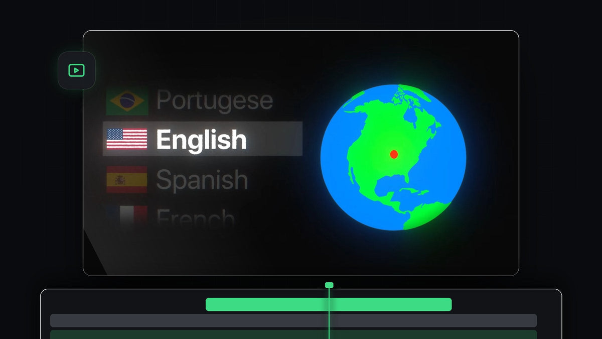 Spinning globe with a language list highlighting English, for Premiere Pro language codes