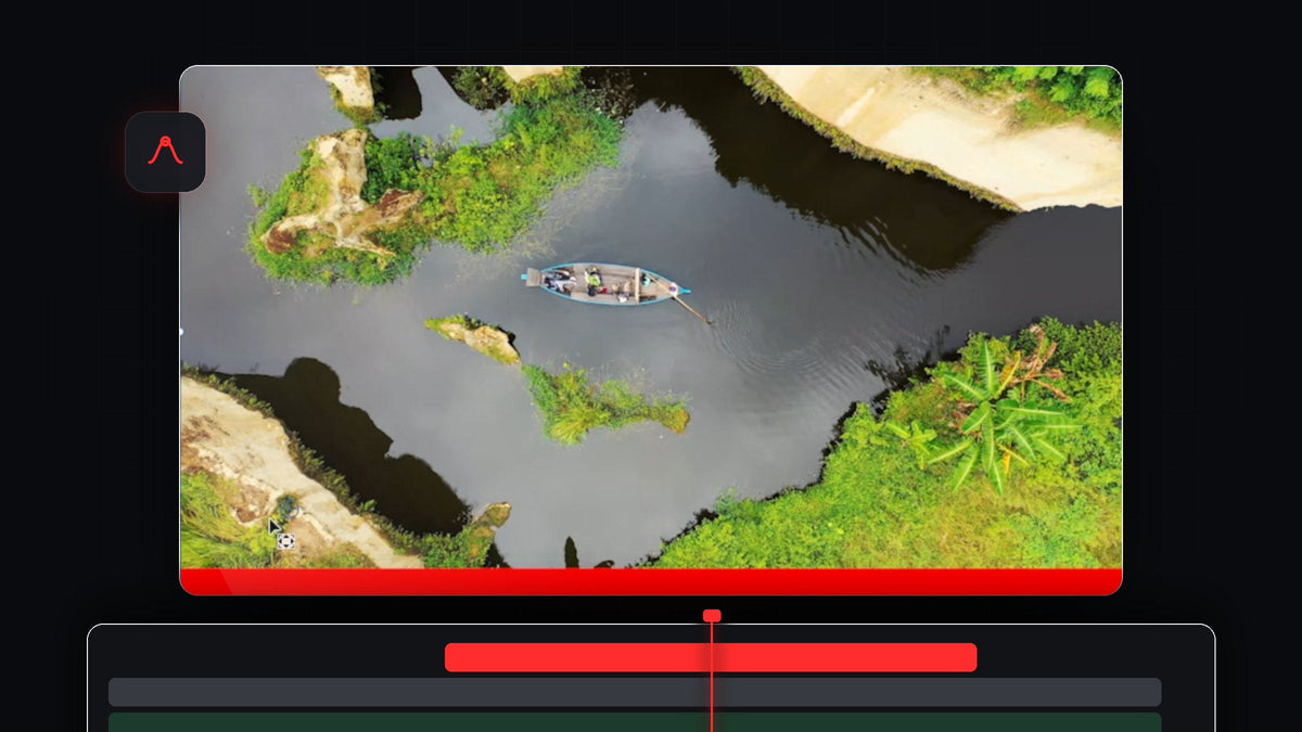 Red progress bar along the bottom of an aerial river shot in Premiere Pro