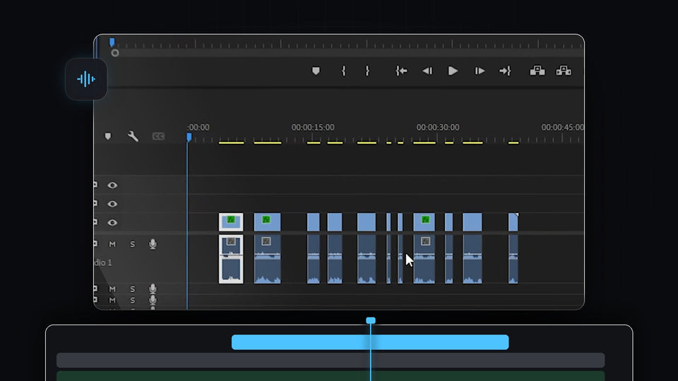 Premiere Pro timeline with a talking-head clip cut into sections after the silences were lifted out