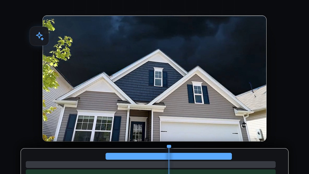 House under a dark stormy sky after the sky was replaced in Premiere Pro