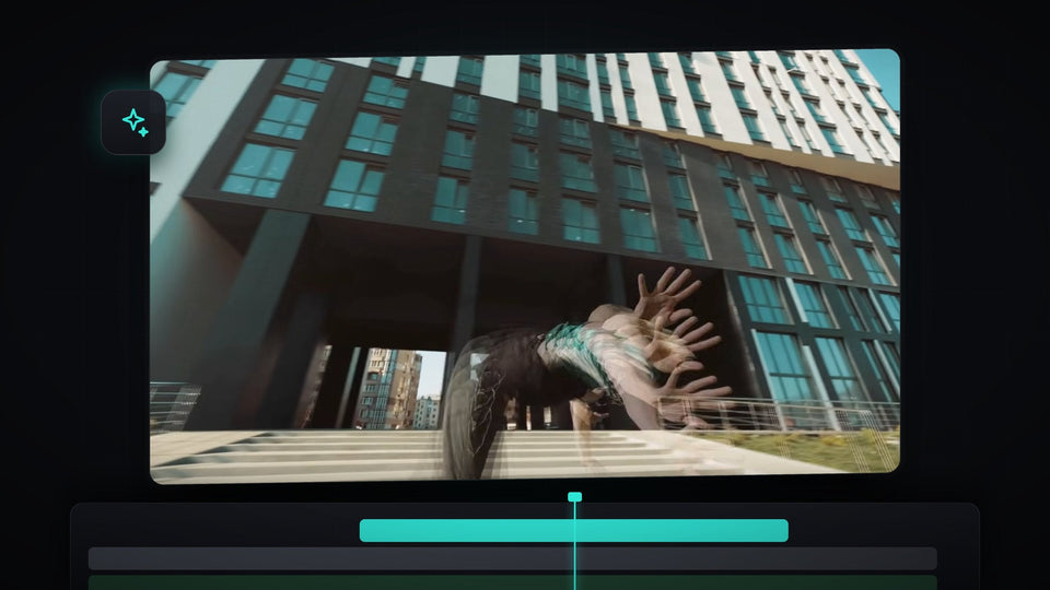 Parkour athlete mid-flip with ghost trails from the shutter lag effect in Premiere Pro
