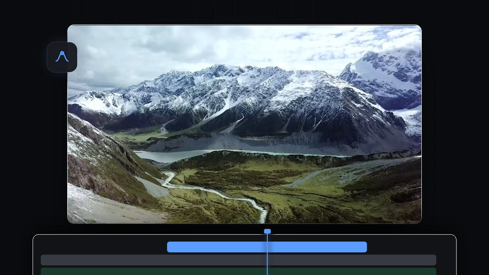 A snowy mountain valley video sliding over another clip in Premiere Pro