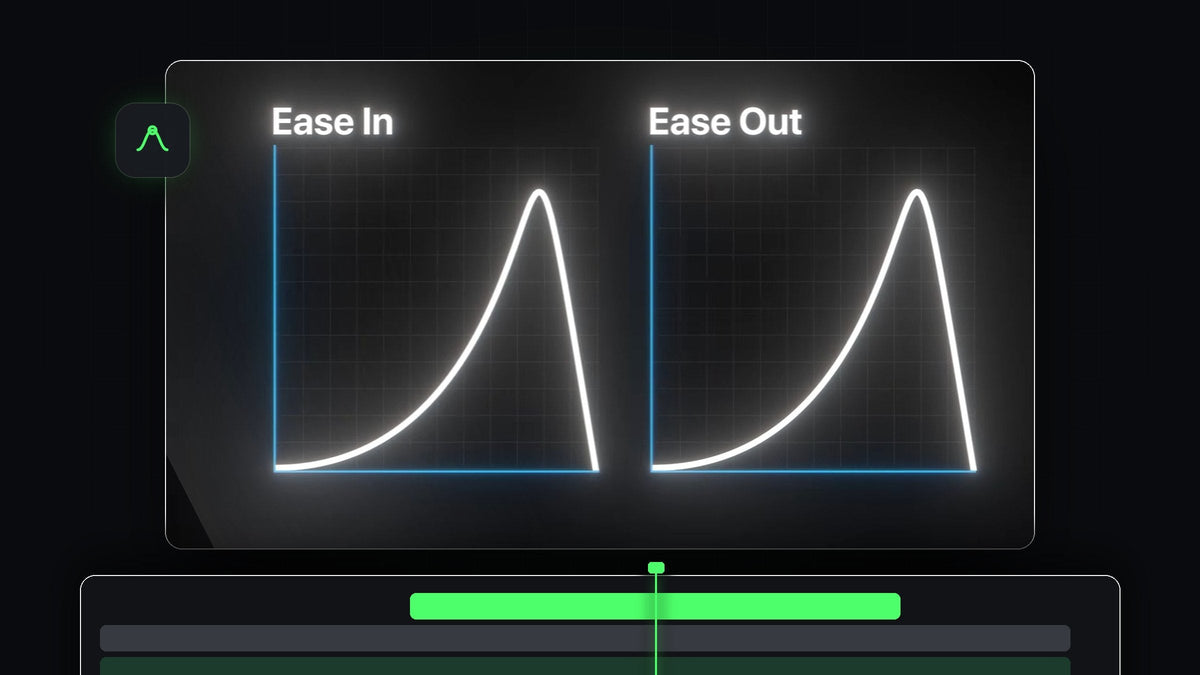 Glowing green Ease In speed curve graph on a dark background, used to explain smooth animations in Premiere Pro