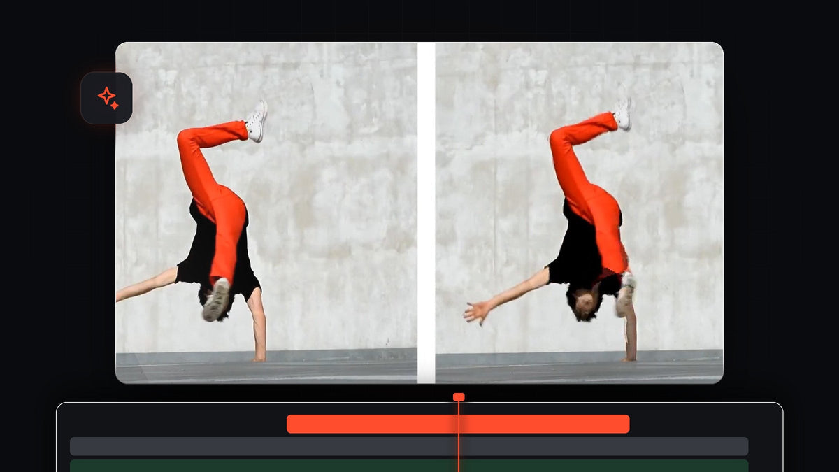 Before and after comparison of a dancer in a handstand showing smooth slow motion in Premiere Pro