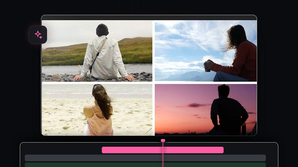 Four clips arranged in a split screen with white dividers, made in Premiere Pro