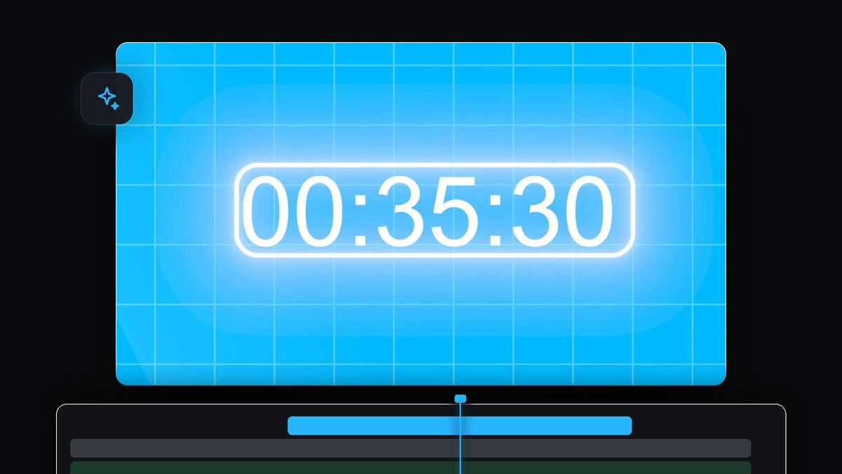Glowing stopwatch numbers on a blue grid background showing a Premiere Pro timecode stopwatch