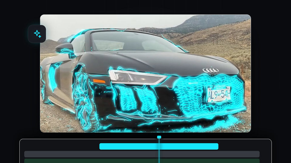 Black sports car covered in glowing cyan electric edges, the sweeping glowing edges effect in Premiere Pro