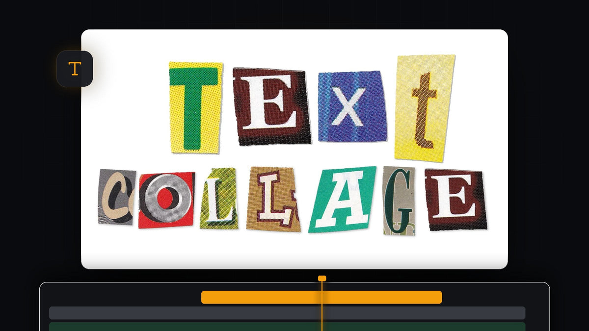The words Text Collage made from colorful cut-out newspaper letters in Premiere Pro