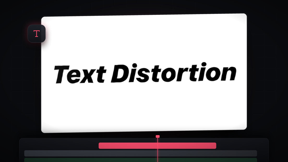 Bold black Text Distortion title on a white Program Monitor with slightly wobbly letter edges