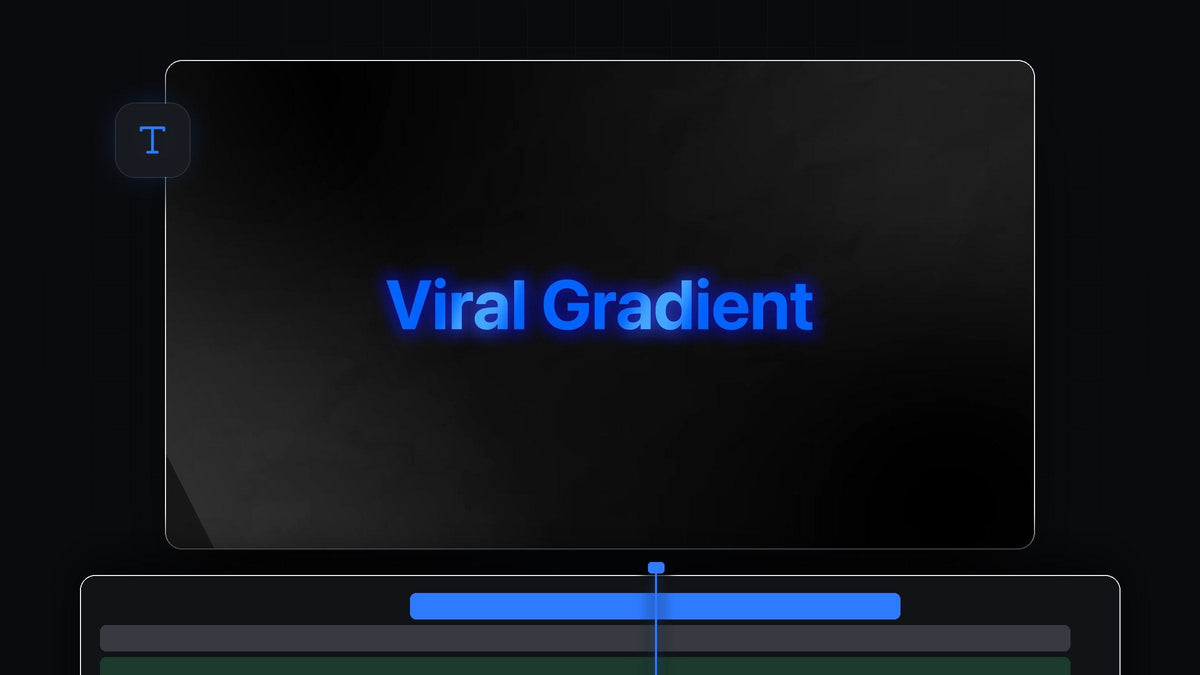 Glowing blue text reading Viral Gradient on a dark background, made with a shine effect in Premiere Pro