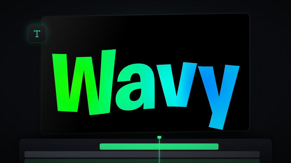Rainbow gradient wavy text spelling Wavy on a black background, made with Wave Warp in Premiere Pro