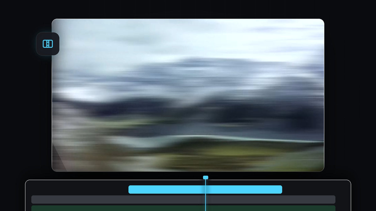 Mountain landscape smeared by horizontal motion blur in the middle of a whip pan transition