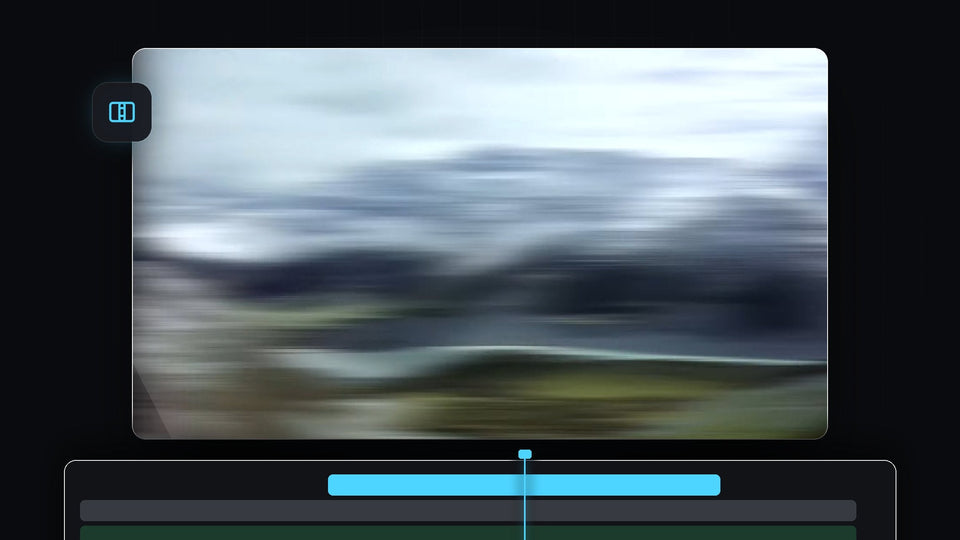 Mountain landscape smeared by horizontal motion blur in the middle of a whip pan transition